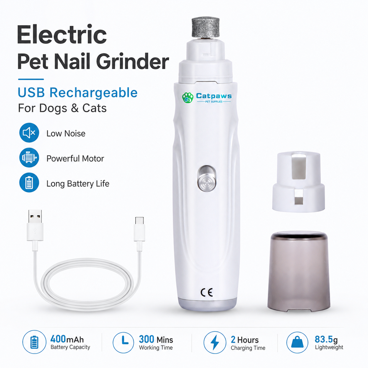 Power Tools Cat - Pet Nail Grinder USB Rechargeable Low
