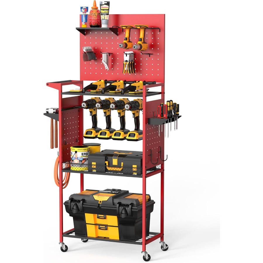 Power Tools On Pegboard - LimeHill Garage Power Tools Organizer Cart
